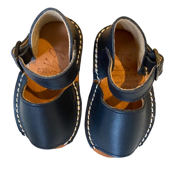 S’AVAM AVARCA Pons Sandals Leather Navy Blue Mary Jane Buckle Flats Handmade - Picture 8 of 10